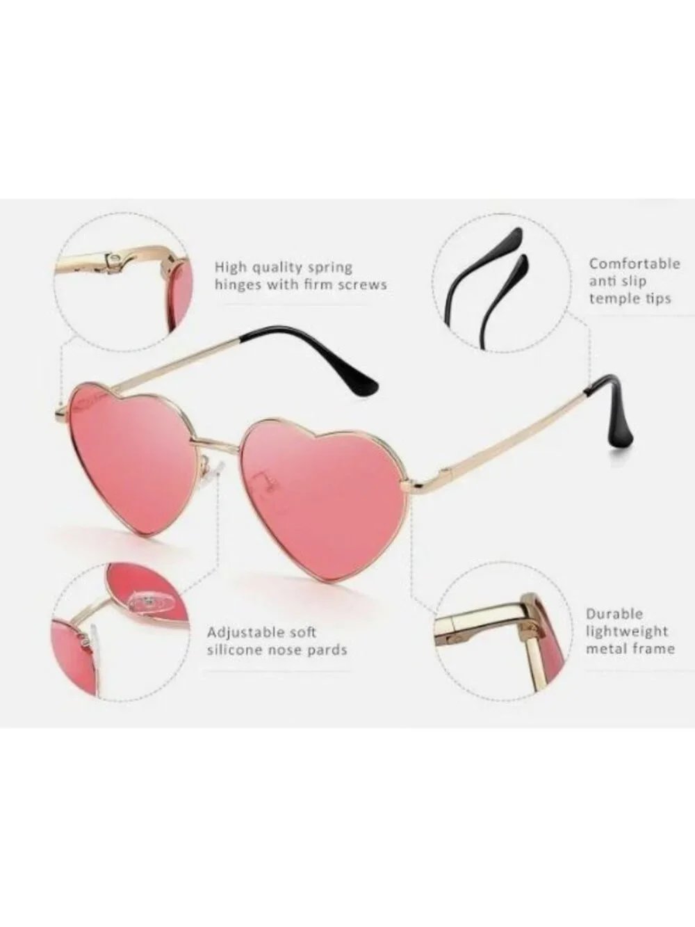 Heart-Shaped Red Gradient Lenses Sunglasses With Gold Frame